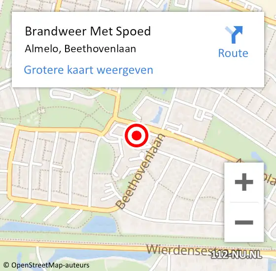 Locatie op kaart van de 112 melding: Brandweer Met Spoed Naar Almelo, Beethovenlaan op 5 november 2023 12:44