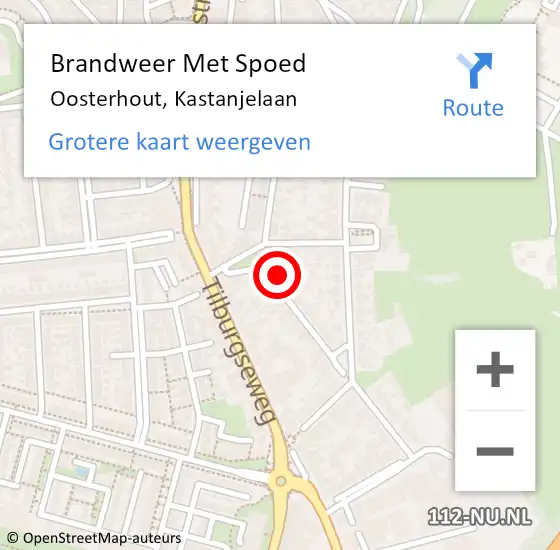 Locatie op kaart van de 112 melding: Brandweer Met Spoed Naar Oosterhout, Kastanjelaan op 5 november 2023 12:52