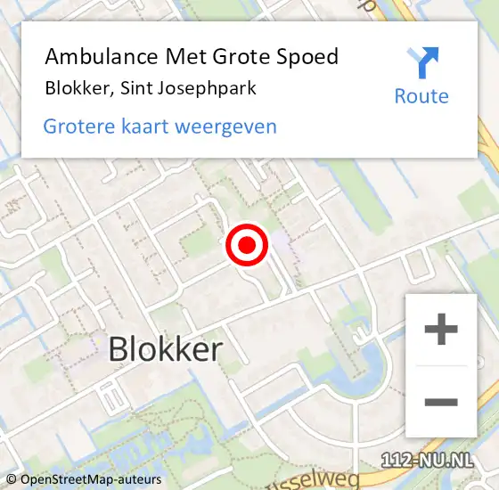 Locatie op kaart van de 112 melding: Ambulance Met Grote Spoed Naar Blokker, Sint Josephpark op 5 november 2023 14:39
