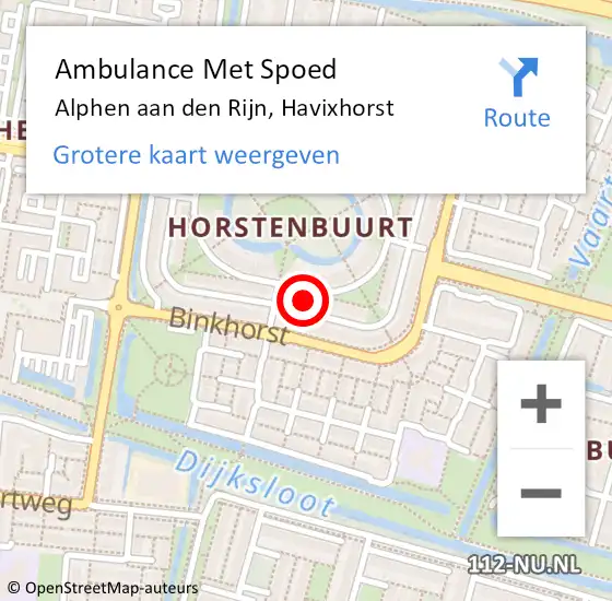 Locatie op kaart van de 112 melding: Ambulance Met Spoed Naar Alphen aan den Rijn, Havixhorst op 5 november 2023 14:46