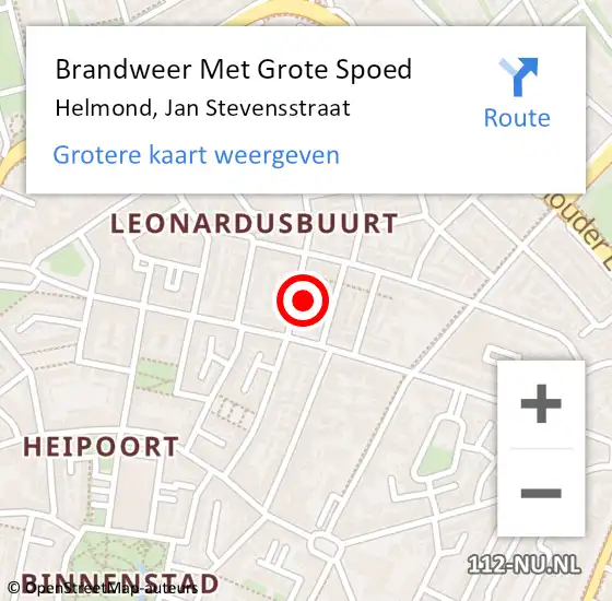 Locatie op kaart van de 112 melding: Brandweer Met Grote Spoed Naar Helmond, Jan Stevensstraat op 5 november 2023 16:39