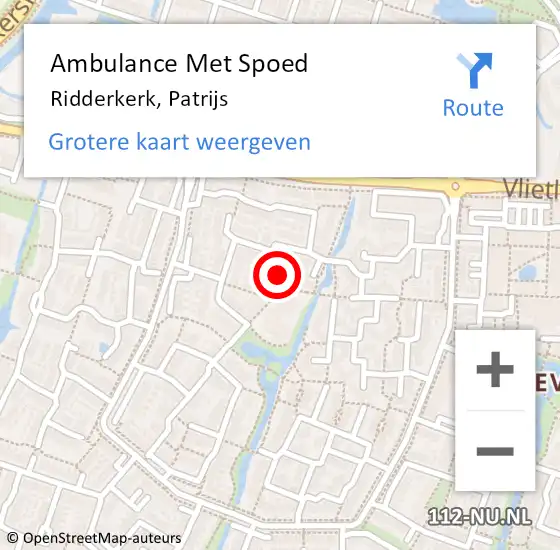 Locatie op kaart van de 112 melding: Ambulance Met Spoed Naar Ridderkerk, Patrijs op 5 november 2023 18:50