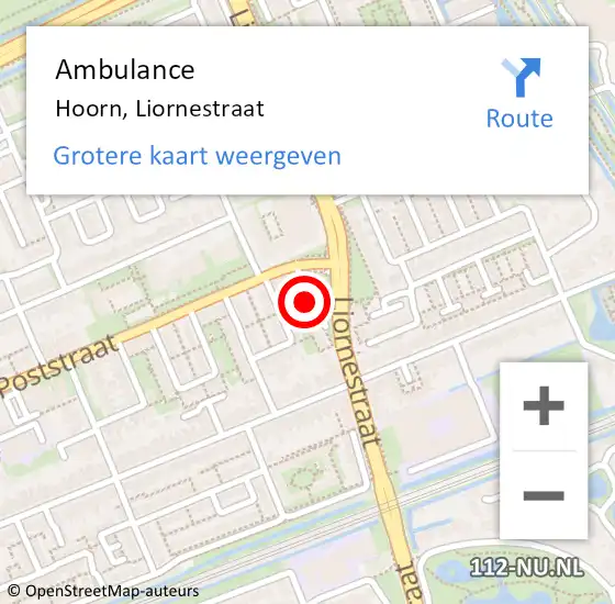 Locatie op kaart van de 112 melding: Ambulance Hoorn, Liornestraat op 5 november 2023 18:59