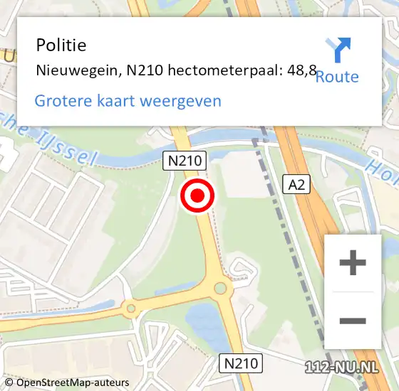 Locatie op kaart van de 112 melding: Politie Nieuwegein, N210 hectometerpaal: 48,8 op 5 november 2023 20:16