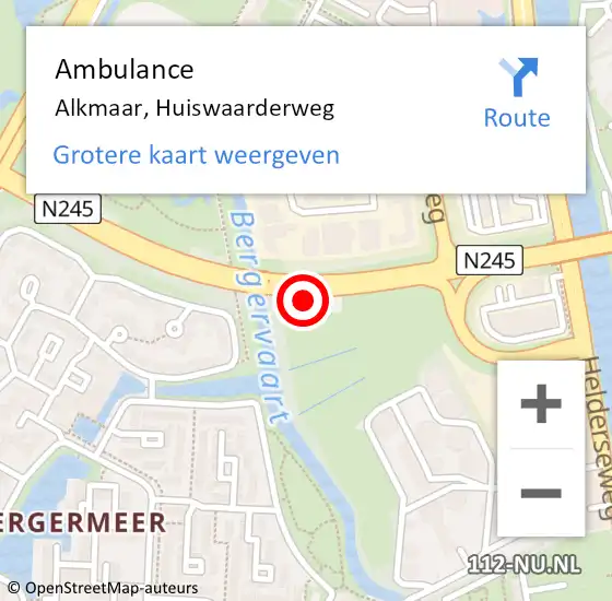 Locatie op kaart van de 112 melding: Ambulance Alkmaar, Huiswaarderweg op 5 november 2023 21:54