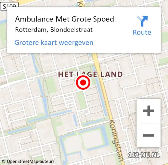 Locatie op kaart van de 112 melding: Ambulance Met Grote Spoed Naar Rotterdam, Blondeelstraat op 5 november 2023 22:05