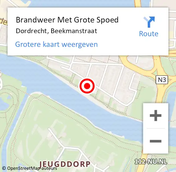 Locatie op kaart van de 112 melding: Brandweer Met Grote Spoed Naar Dordrecht, Beekmanstraat op 5 november 2023 23:45