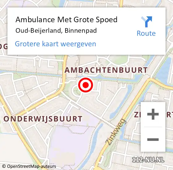 Locatie op kaart van de 112 melding: Ambulance Met Grote Spoed Naar Oud-Beijerland, Binnenpad op 6 november 2023 01:16
