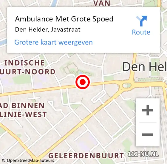 Locatie op kaart van de 112 melding: Ambulance Met Grote Spoed Naar Den Helder, Javastraat op 6 november 2023 06:34
