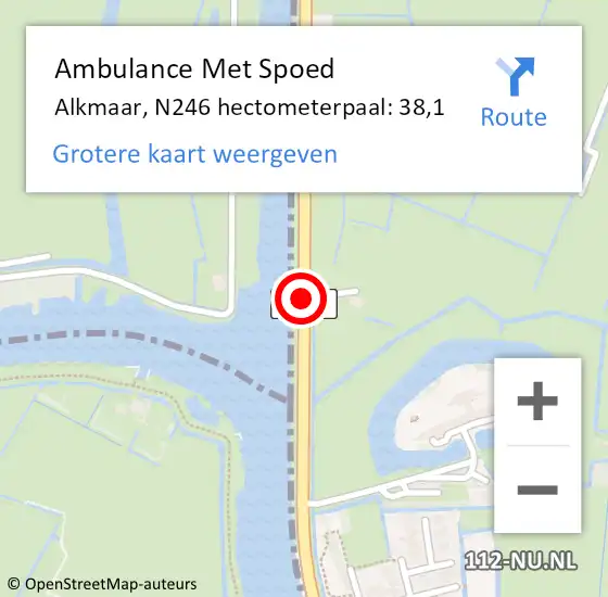 Locatie op kaart van de 112 melding: Ambulance Met Spoed Naar Alkmaar, N246 hectometerpaal: 38,1 op 6 november 2023 09:09