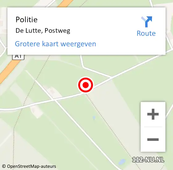 Locatie op kaart van de 112 melding: Politie De Lutte, Postweg op 6 november 2023 10:45