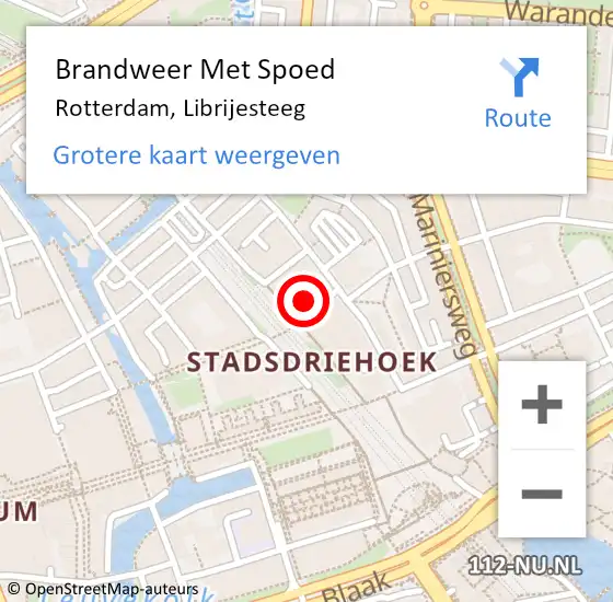 Locatie op kaart van de 112 melding: Brandweer Met Spoed Naar Rotterdam, Librijesteeg op 6 november 2023 12:15