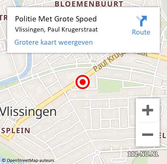 Locatie op kaart van de 112 melding: Politie Met Grote Spoed Naar Vlissingen, Paul Krugerstraat op 6 november 2023 12:23