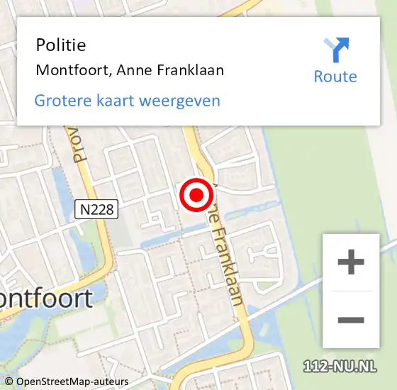 Locatie op kaart van de 112 melding: Politie Montfoort, Anne Franklaan op 6 november 2023 12:30