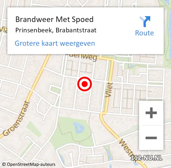 Locatie op kaart van de 112 melding: Brandweer Met Spoed Naar Prinsenbeek, Brabantstraat op 6 november 2023 12:32