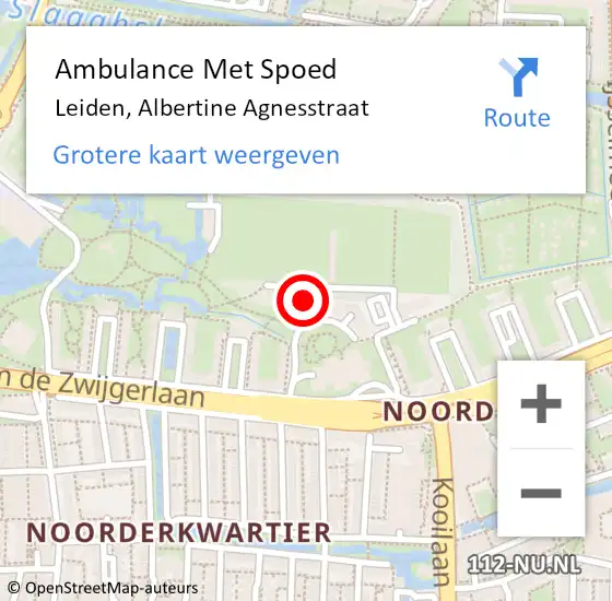Locatie op kaart van de 112 melding: Ambulance Met Spoed Naar Leiden, Albertine Agnesstraat op 6 november 2023 13:05