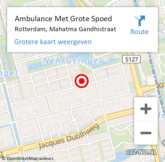 Locatie op kaart van de 112 melding: Ambulance Met Grote Spoed Naar Rotterdam, Mahatma Gandhistraat op 6 november 2023 13:27