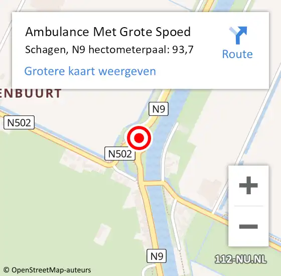 Locatie op kaart van de 112 melding: Ambulance Met Grote Spoed Naar Schagen, N9 hectometerpaal: 93,7 op 6 november 2023 14:02