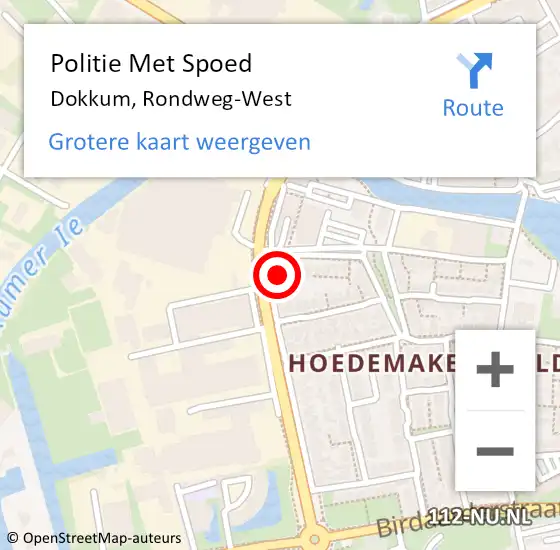 Locatie op kaart van de 112 melding: Politie Met Spoed Naar Dokkum, Rondweg-West op 6 november 2023 14:03