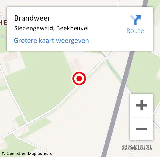 Locatie op kaart van de 112 melding: Brandweer Siebengewald, Beekheuvel op 6 november 2023 15:04