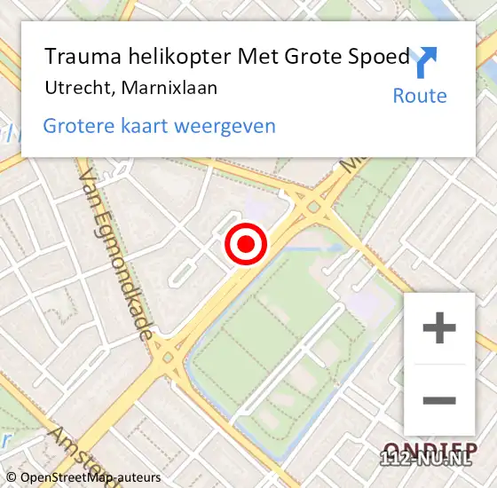 Locatie op kaart van de 112 melding: Trauma helikopter Met Grote Spoed Naar Utrecht, Marnixlaan op 6 november 2023 15:54