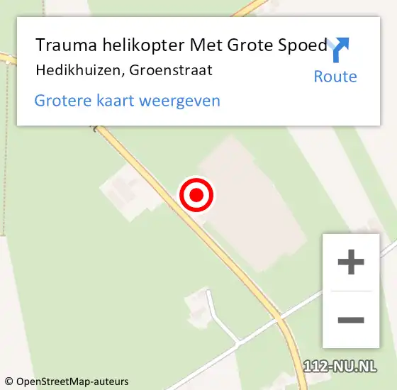 Locatie op kaart van de 112 melding: Trauma helikopter Met Grote Spoed Naar Hedikhuizen, Groenstraat op 6 november 2023 17:19