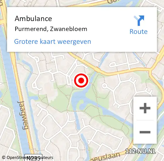 Locatie op kaart van de 112 melding: Ambulance Purmerend, Zwanebloem op 6 november 2023 17:34