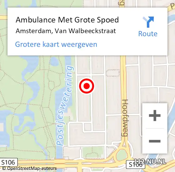 Locatie op kaart van de 112 melding: Ambulance Met Grote Spoed Naar Amsterdam, Van Walbeeckstraat op 6 november 2023 19:32