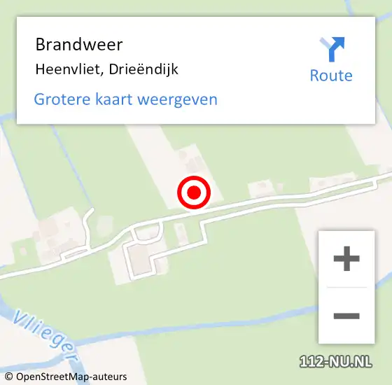 Locatie op kaart van de 112 melding: Brandweer Heenvliet, Drieëndijk op 6 november 2023 20:01