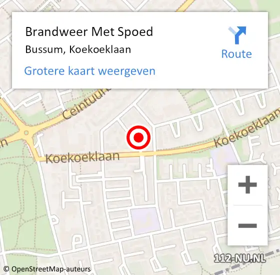 Locatie op kaart van de 112 melding: Brandweer Met Spoed Naar Bussum, Koekoeklaan op 6 november 2023 21:05