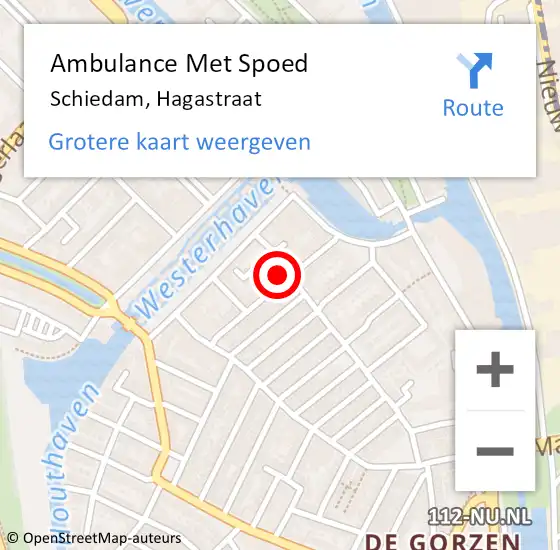 Locatie op kaart van de 112 melding: Ambulance Met Spoed Naar Schiedam, Hagastraat op 6 november 2023 22:21