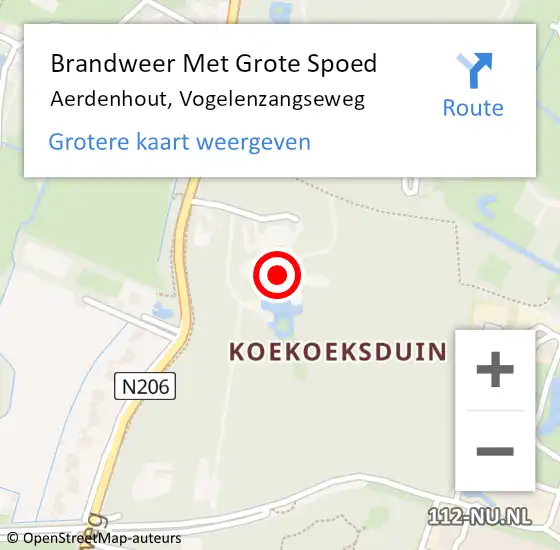Locatie op kaart van de 112 melding: Brandweer Met Grote Spoed Naar Aerdenhout, Vogelenzangseweg op 6 november 2023 22:48