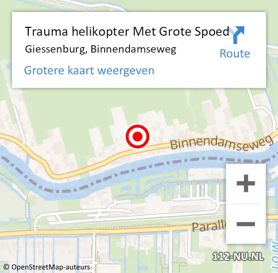 Locatie op kaart van de 112 melding: Trauma helikopter Met Grote Spoed Naar Giessenburg, Binnendamseweg op 6 november 2023 23:11