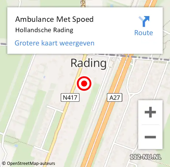 Locatie op kaart van de 112 melding: Ambulance Met Spoed Naar Hollandsche Rading op 7 november 2023 01:35