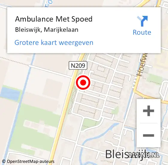 Locatie op kaart van de 112 melding: Ambulance Met Spoed Naar Bleiswijk, Marijkelaan op 7 november 2023 06:05