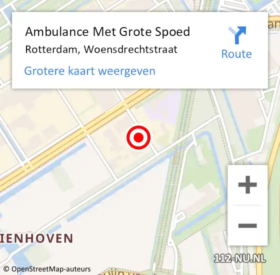 Locatie op kaart van de 112 melding: Ambulance Met Grote Spoed Naar Rotterdam, Woensdrechtstraat op 7 november 2023 09:09