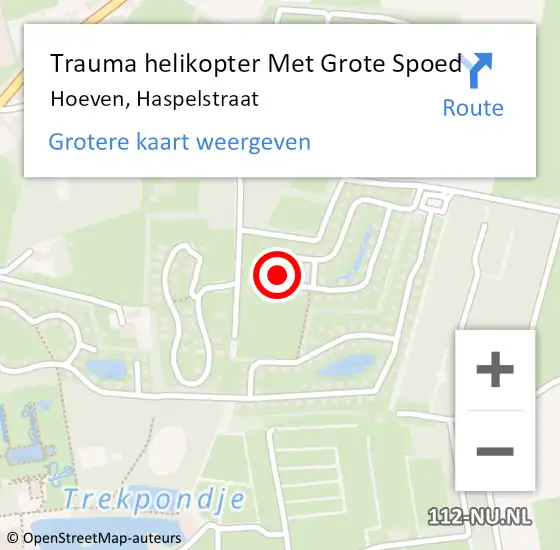 Locatie op kaart van de 112 melding: Trauma helikopter Met Grote Spoed Naar Hoeven, Haspelstraat op 7 november 2023 10:29