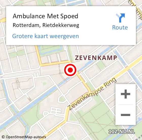 Locatie op kaart van de 112 melding: Ambulance Met Spoed Naar Rotterdam, Rietdekkerweg op 7 november 2023 10:49