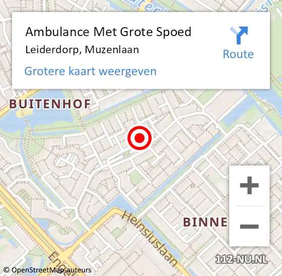 Locatie op kaart van de 112 melding: Ambulance Met Grote Spoed Naar Leiderdorp, Muzenlaan op 7 november 2023 11:28