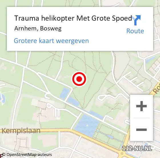 Locatie op kaart van de 112 melding: Trauma helikopter Met Grote Spoed Naar Arnhem, Bosweg op 7 november 2023 12:00