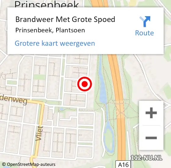 Locatie op kaart van de 112 melding: Brandweer Met Grote Spoed Naar Prinsenbeek, Plantsoen op 7 november 2023 12:05