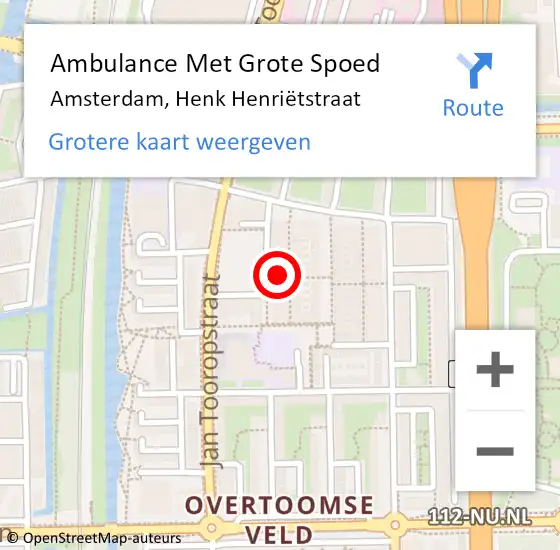 Locatie op kaart van de 112 melding: Ambulance Met Grote Spoed Naar Amsterdam, Henk Henriëtstraat op 7 november 2023 13:33