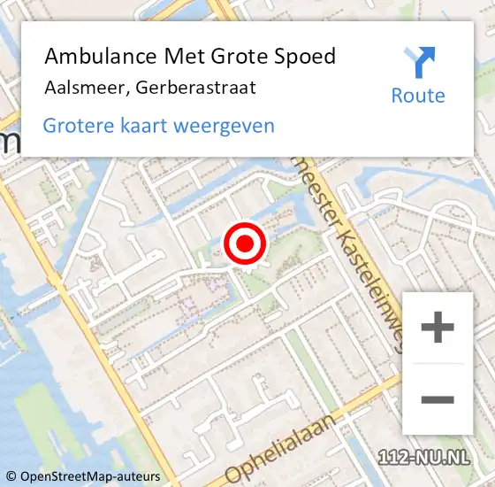 Locatie op kaart van de 112 melding: Ambulance Met Grote Spoed Naar Aalsmeer, Gerberastraat op 7 november 2023 14:03