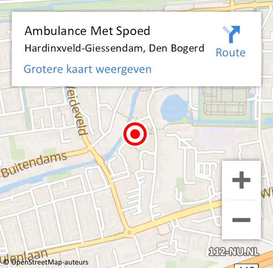 Locatie op kaart van de 112 melding: Ambulance Met Spoed Naar Hardinxveld-Giessendam, Den Bogerd op 7 november 2023 14:31