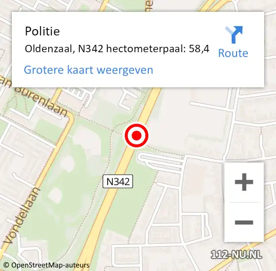 Locatie op kaart van de 112 melding: Politie Oldenzaal, N342 hectometerpaal: 58,4 op 7 november 2023 16:40
