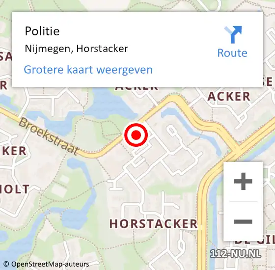 Locatie op kaart van de 112 melding: Politie Nijmegen, Horstacker op 7 november 2023 17:10