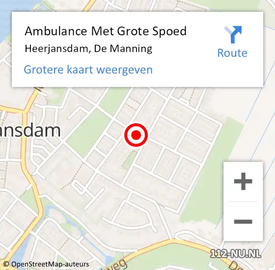 Locatie op kaart van de 112 melding: Ambulance Met Grote Spoed Naar Heerjansdam, De Manning op 7 november 2023 17:22