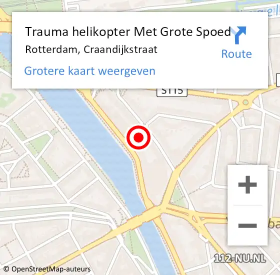 Locatie op kaart van de 112 melding: Trauma helikopter Met Grote Spoed Naar Rotterdam, Craandijkstraat op 7 november 2023 18:19