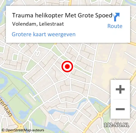 Locatie op kaart van de 112 melding: Trauma helikopter Met Grote Spoed Naar Volendam, Leliestraat op 7 november 2023 18:21