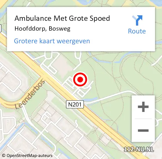 Locatie op kaart van de 112 melding: Ambulance Met Grote Spoed Naar Hoofddorp, Bosweg op 7 november 2023 21:59